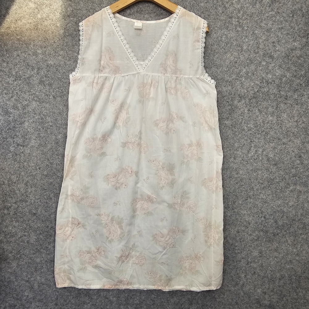 Vintage 90s Shift Nap Dress Womens S White Cottage Duster Nightgown Sleep USA